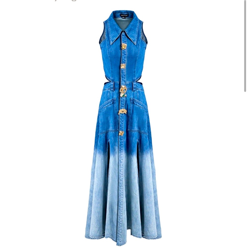 Viral Urban Revivo GRADIENT CUT-OUT SLEEVELESS DENIM DRESS runs small